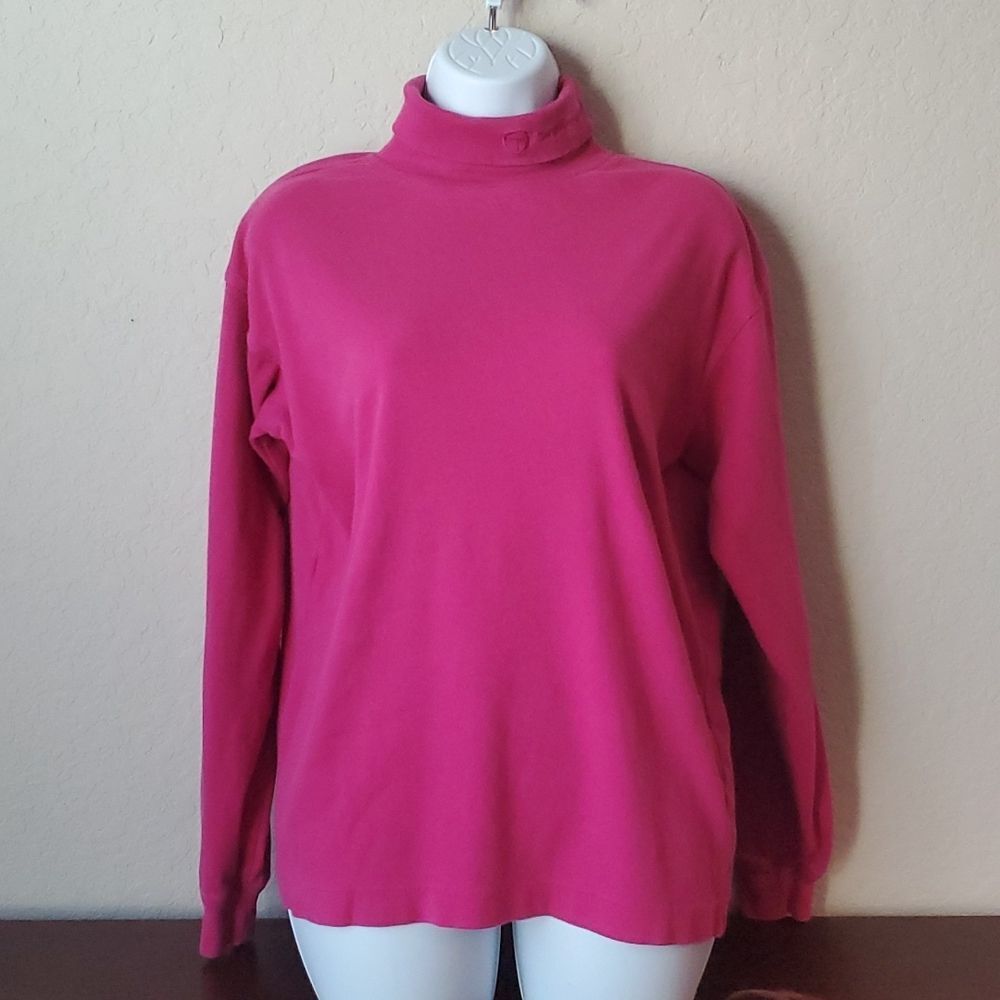 VTG Sergio Tacchini Pink Long Sleeve Turtleneck Sweater Shirt Italy Large Retro